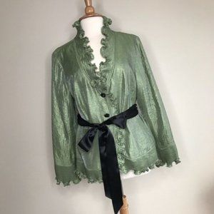 Adrianna Papell Green Ruffle Belted Blazer 16W